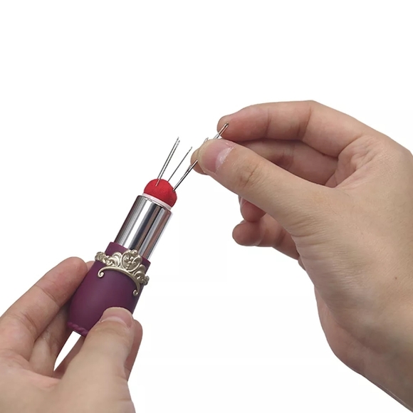 5/25 sewing pin cushion built into lipstick case rotates up down unique fun new - Picture 6 of 14